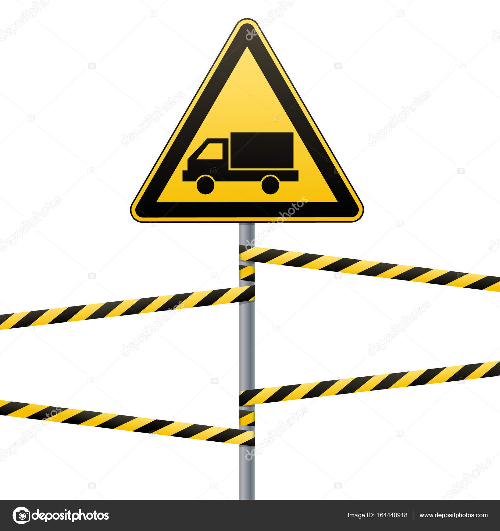 Caution Danger Warning Sign Safety Beware Of The Car A Yellow Triangle With A Black Image The Sign On The Pole And Protecting Ribbons Vector Image Vector Image By C