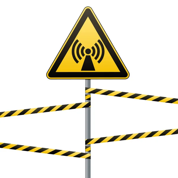 Знак безопасности. Осторожность - опасность Электромагнитного поля. Барьерная лента. Векторные иллюстрации . — стоковый вектор