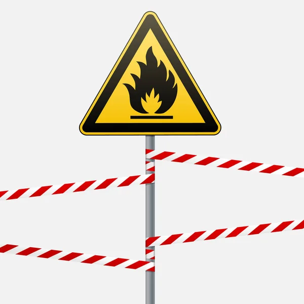 Attention - risque d'incendie Environnement combustible. Liquides inflammables ou surface. Ruban adhésif. Illustrations vectorielles . — Image vectorielle