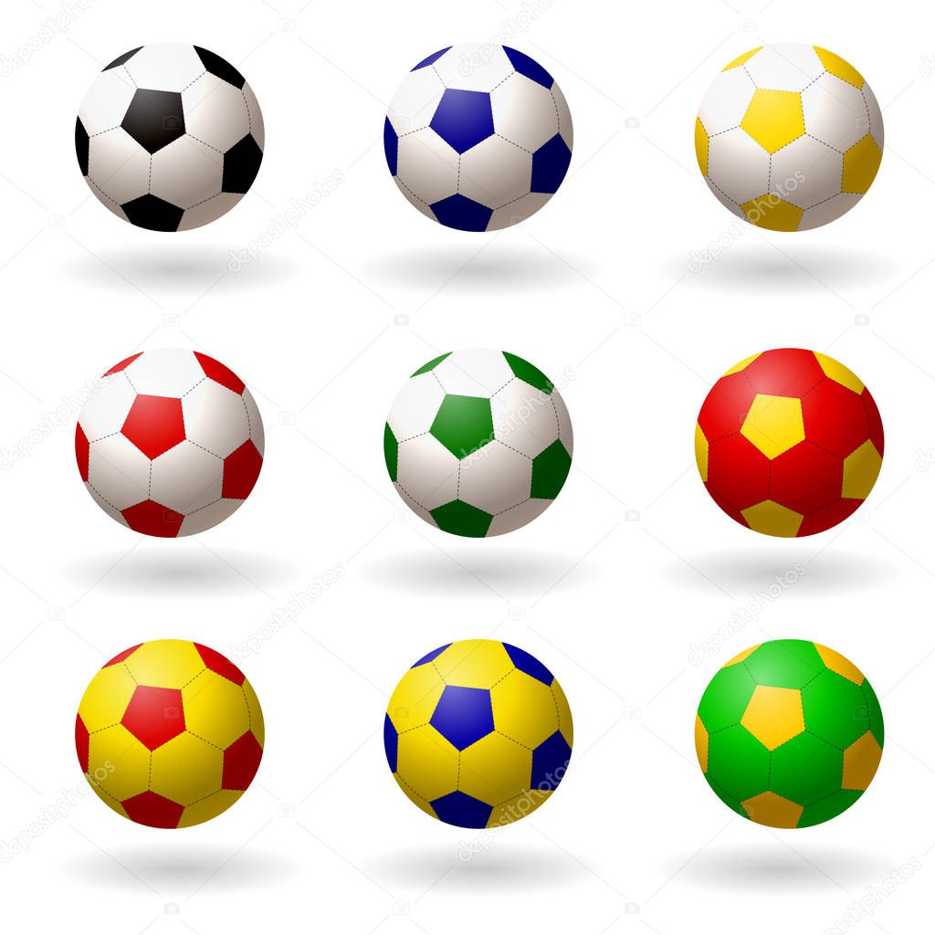 soccer ball. set of balls different colors for playing football. objects on white background. Vector illustrations