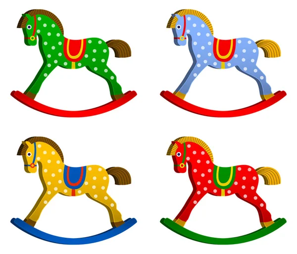 Balanceo caballos conjunto. juguete de los niños. swing clásico de madera. ilustraciones vectoriales — Vector de stock