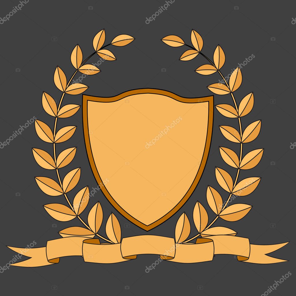 Heraldry. Shield, ribbon laurel wreath. gray background Vector illustration