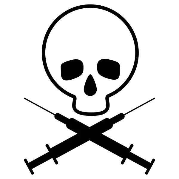 Skull with crossed syringes. Black and white icon. Promoting fight against drug addiction. Vector Image. — Stock Vector