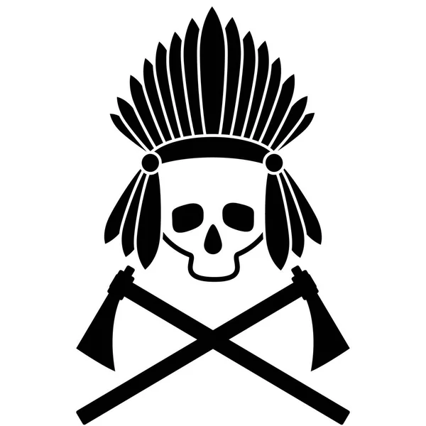 Skull Indian chief. Black and white picture. Icon. Vector Image. — Stock Vector