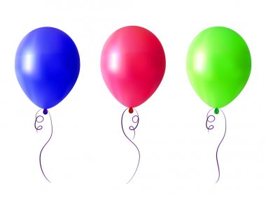 Balon. Renkli gerçekçi lastik balonlar şenlikli tasarım kümesi. İzole nesneleri. Vektör çizimler