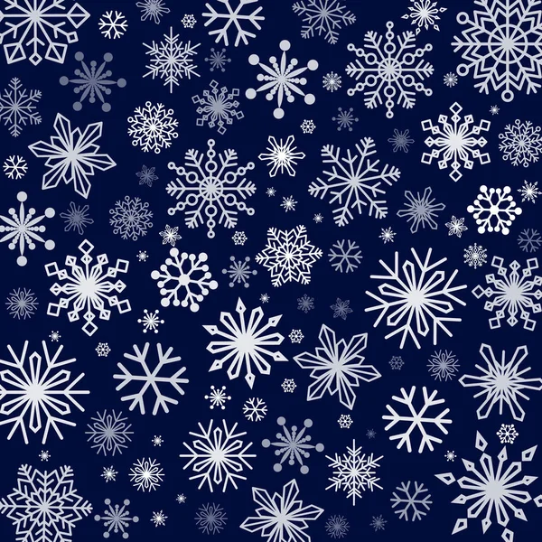 Schneeflocken Hintergrund in verschiedenen Formen und Größen. Vektorillustrationen — Stockvektor