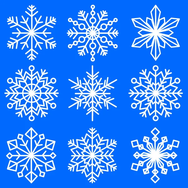 Set of snowflakes of different shapes. Patterned decorative snowflakes. Winter symbolism. Vector Image. — Stock Vector