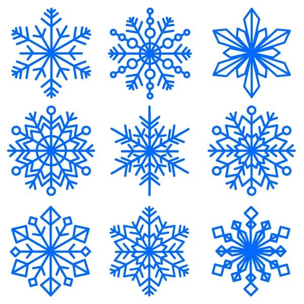 Set of snowflakes of different shapes. Collection of decorative snowflakes images. Vector illustration. — Stock Vector