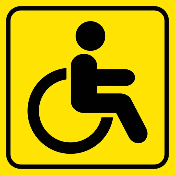 Disabled. Warning sign. Man in wheelchair. Black on yellow. Vector — Stock Vector