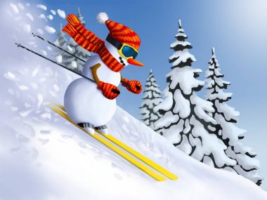 Kardan adam kayakçı extreme yokuş aşağı dağ üzerinden. Kış tatil Noel ve yeni yıl resimler.