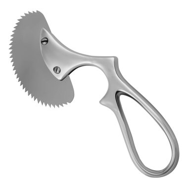 Engel alçı testeresi. Alçı bandajı çıkarmak için el bilgisayarı. İlaç ve sağlık. Beyaz arka planda bir nesne. Vektör illüstrasyonu