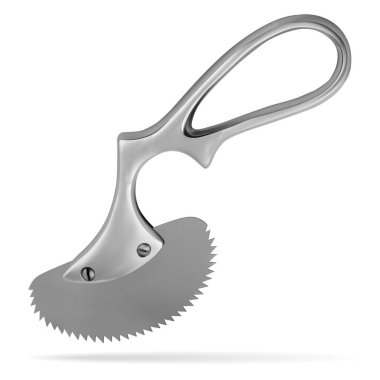 Engel alçı testeresi. Alçı bandajı çıkarmak için el bilgisayarı. İlaç ve sağlık. Beyaz arka planda bir nesne. Vektör illüstrasyonu