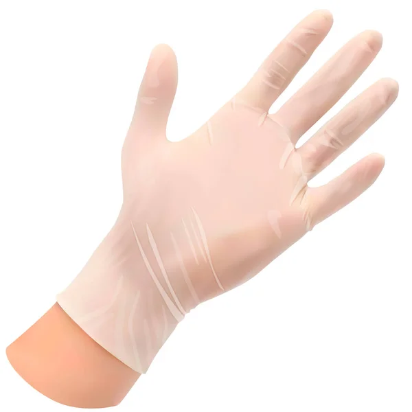 Guantes de látex en la mano. Protección individual contra virus bacterianos y diversos contaminantes orgánicos y químicos. Medidas de seguridad en medicina y salud pública. Objeto aislado. Vector — Archivo Imágenes Vectoriales