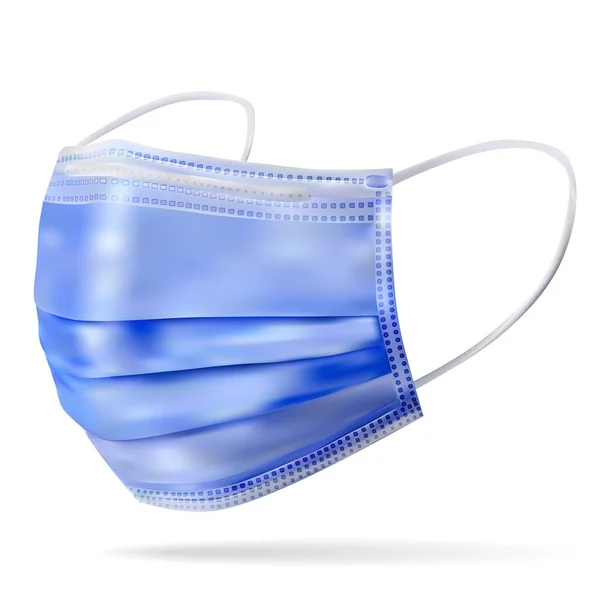 Medisch masker is een wegwerp medisch hulpmiddel, een barrière voor de verspreiding van infecties in de lucht. Blauw product. Realistisch beeld op een witte achtergrond.Vector illustratie — Stockvector