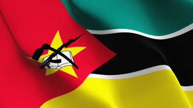 Mozambik bayrak sallayarak döngü. Kumaş dokulu üzerinde rüzgar esiyor Mozambikli gerçekçi bayrak.