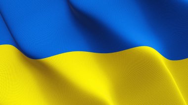 Ukrayna bayrağı sallayarak döngü. Ukraynalı gerçekçi bayrak kumaş dokulu üzerinde rüzgar esiyor.
