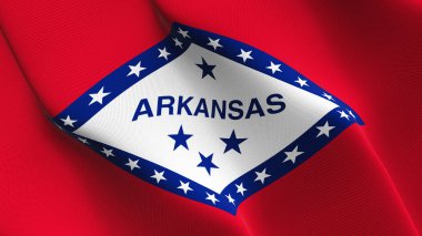 Bize Arkansas Eyalet bayrağı sallayarak döngü. Amerika Birleşik Devletleri Arkansas gerçekçi bayrak kumaş dokulu üzerinde rüzgar esiyor.