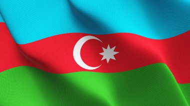 Azerbaycan bayrağı sallayarak döngü. Azerbaycan gerçekçi bayrak kumaş dokulu üzerinde rüzgar esiyor.