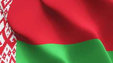 Beyaz Rusya bayrağı sallayarak döngü. Belarus gerçekçi bayrak kumaş dokulu üzerinde rüzgar esiyor.