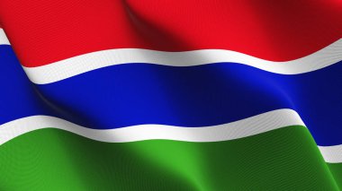 Gambiya bayrak sallayarak döngü. Gambiya gerçekçi bayrak kumaş dokulu üzerinde rüzgar esiyor.