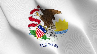 Illinois devlet bize bayrak sallayarak döngü. Amerika Birleşik Devletleri Illinois gerçekçi bayrak kumaş dokulu üzerinde rüzgar esiyor.