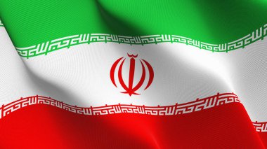 Iran bayrağı sallayarak döngü. İran gerçekçi bayrak kumaş dokulu üzerinde rüzgar esiyor.