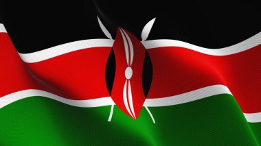 Kenya bayrak sallayarak döngü. Kenya gerçekçi bayrak kumaş dokulu üzerinde rüzgar esiyor.