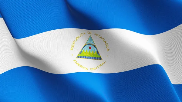 Nikaragua Bayrağı Sallayarak Döngü Nikaragua Gerçekçi Bayrak Kumaş Dokulu Üzerinde — Stok fotoğraf
