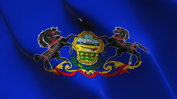Pennsylvania Eyalet bize bayrak sallayarak döngü. Amerika Birleşik Devletleri Pennsylvania gerçekçi bayrak kumaş dokulu üzerinde rüzgar esiyor.