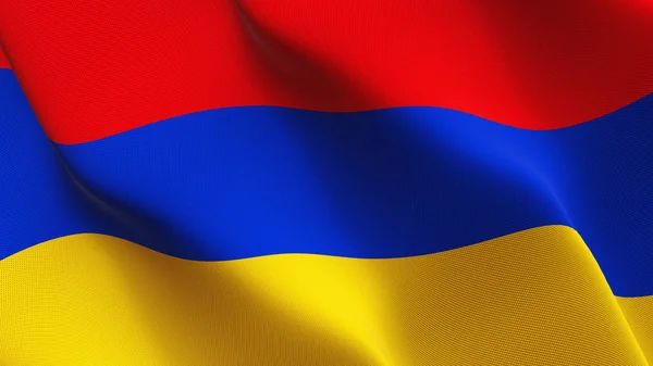 Ermenistan bayrağı sallayarak döngü. Kumaş dokulu üzerinde rüzgar esiyor Ermeni gerçekçi bayrak.