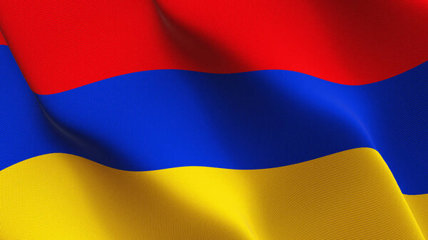 Armenia flag waving loop. Armenian realistic flag with fabric texture blowing on wind.