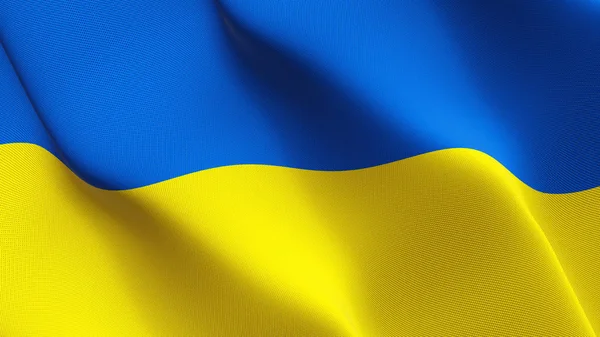 Ukrayna bayrağı sallayarak döngü. Ukraynalı gerçekçi bayrak kumaş dokulu üzerinde rüzgar esiyor.