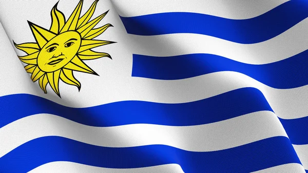 Uruguay bayrağı sallayarak döngü. Uruguaylı gerçekçi bayrak kumaş dokulu üzerinde rüzgar esiyor.