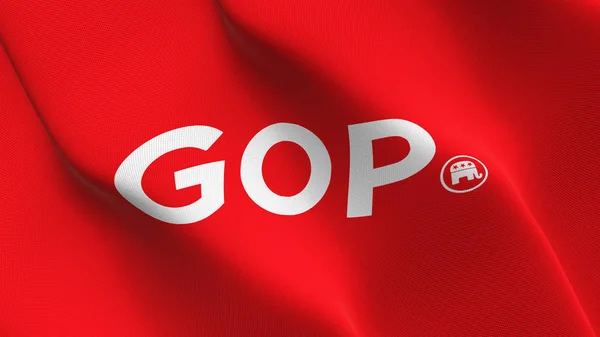 Amerika Birleşik Devletleri Cumhuriyet Gop logo bayrak sallayarak döngü. ABD Cumhuriyetçi üzerinde rüzgar esiyor kumaş dokulu logorealistic bayrak var.