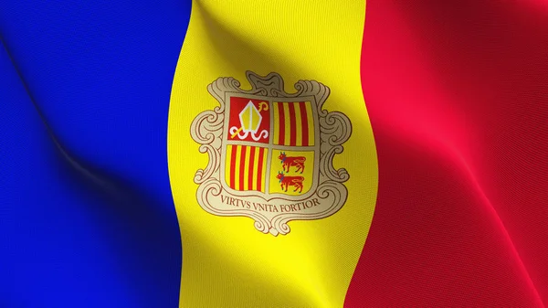 Andorra Flag Waving Loop Andorra Realistic Flag Fabric Texture Blowing — Stock Photo, Image