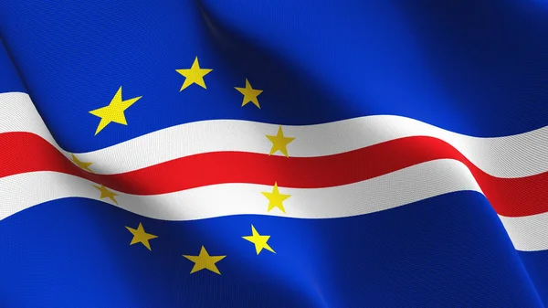 Cape Verde bayrak sallayarak döngü. Cape Verde gerçekçi bayrak kumaş dokulu üzerinde rüzgar esiyor.