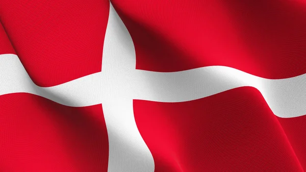 Danmark Flagga Vajande Loop Danska Realistiska Flagga Med Tyg Textur — Stockfoto