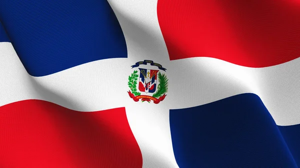 Dominican Republic flag waving loop. Dominican Republic realistic flag with fabric texture blowing on wind.