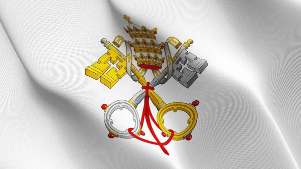 Papalık bayrak sallayarak döngü arması. Papalık gerçekçi bayrak Rüzgar üfleme kumaş dokulu arması.