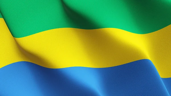 Gabon bayrak sallayarak döngü. Gabon gerçekçi bayrak kumaş dokulu üzerinde rüzgar esiyor.