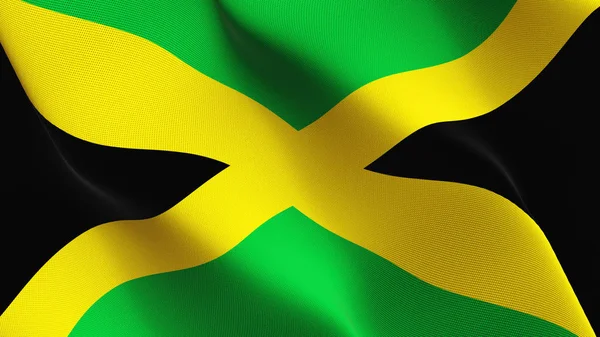 Jamaica Vlag Zwaaien Lus Jamaicaanse Realistisch Vlag Met Textuur Van — Stockfoto