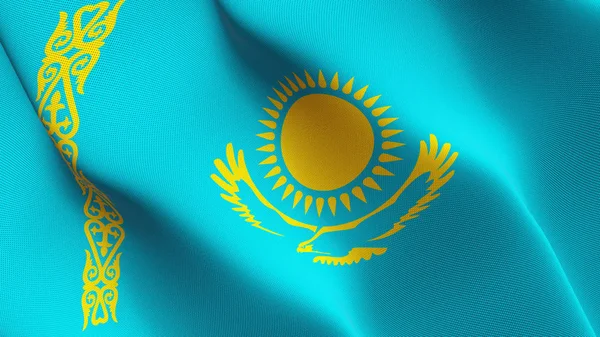 Kazachstan Vlag Zwaaien Lus Kazachs Realistisch Vlag Met Textuur Van — Stockfoto