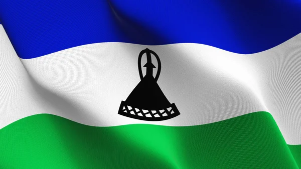 Lesotho Bandera Ondeando Lazo Bandera Realista Lesotho Con Textura Tela — Foto de Stock