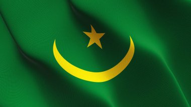 Moritanya bayrak sallayarak döngü. Moritanya gerçekçi bayrak kumaş dokulu üzerinde rüzgar esiyor.