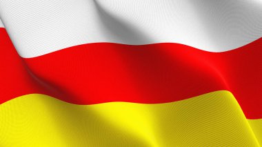 Güney Osetya bayrak sallayarak döngü. Güney Osetya gerçekçi bayrak kumaş dokulu üzerinde rüzgar esiyor.