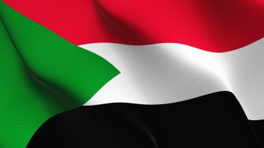 Sudan bayrağı sallayarak döngü. Kumaş dokulu üzerinde rüzgar esiyor sudan gerçekçi bayrak.