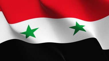 Suriye bayrağı sallayarak döngü. Suriye gerçekçi bayrak kumaş dokulu üzerinde rüzgar esiyor.