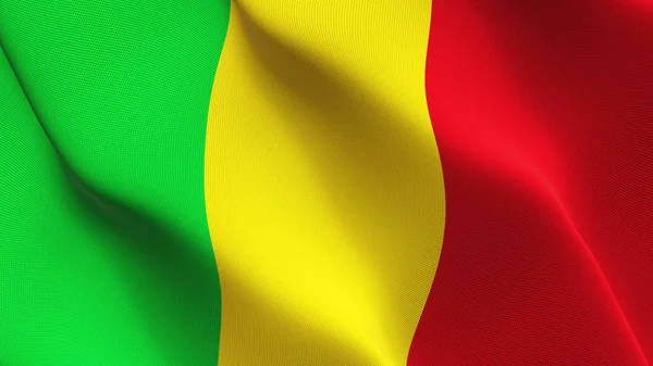 Mali bayrağı sallayarak döngü. Malili gerçekçi bayrak kumaş dokulu üzerinde rüzgar esiyor.