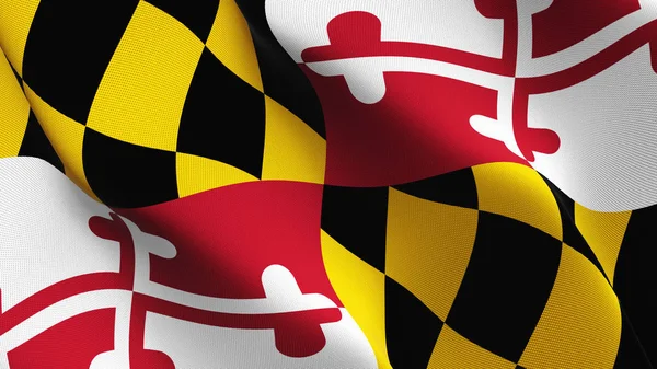Maryland US State flag waving loop. United States of America Maryland realistic flag with fabric texture blowing on wind.