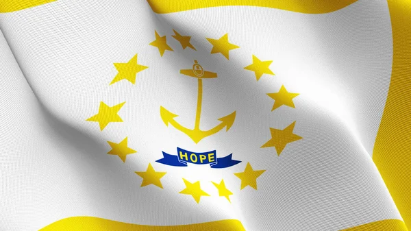 Bize Rhode Island Eyalet bayrağı sallayarak döngü. Amerika Birleşik Devletleri Rhode Island gerçekçi bayrak kumaş dokulu üzerinde rüzgar esiyor.